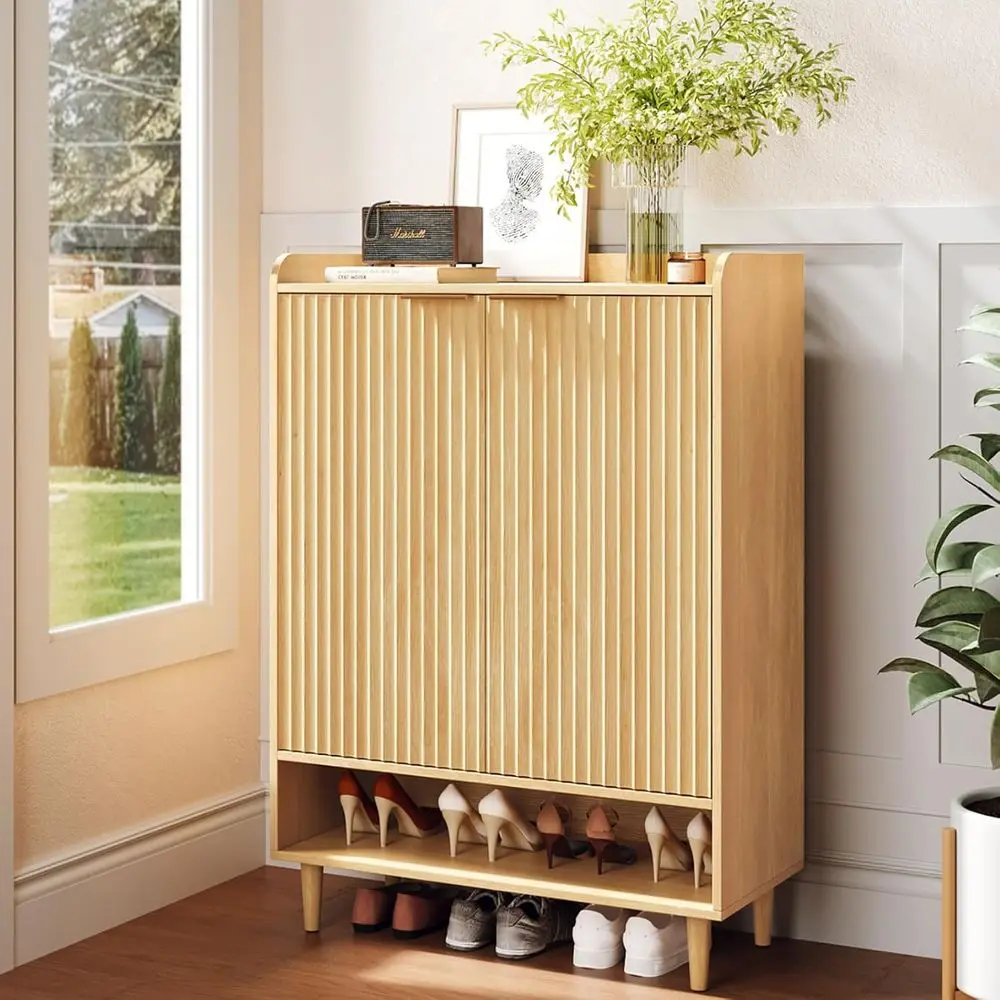 خزانة أحذية من خشب البلوط مكونة من 6 طبقات مع أرفف قابلة للتعديل - مساحة تخزين كبيرة للمدخل، وطول 44.5 سم #1