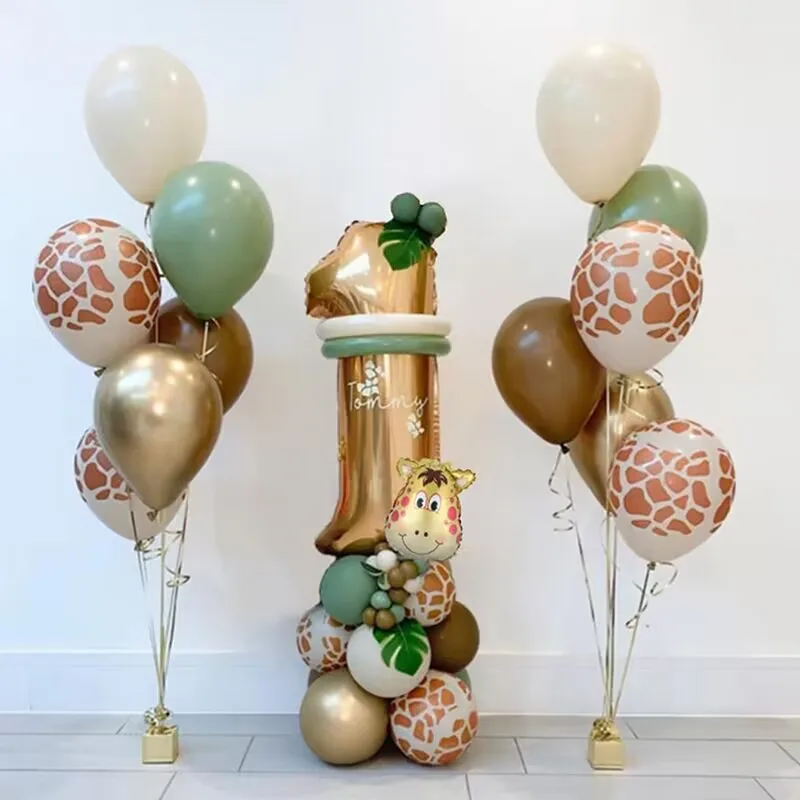 32Pcs DIY Safari Animals Ballon 32 Inches 1-9th Number Balloons for Kids Boys Birthday Party Wild One Decorations Supplies