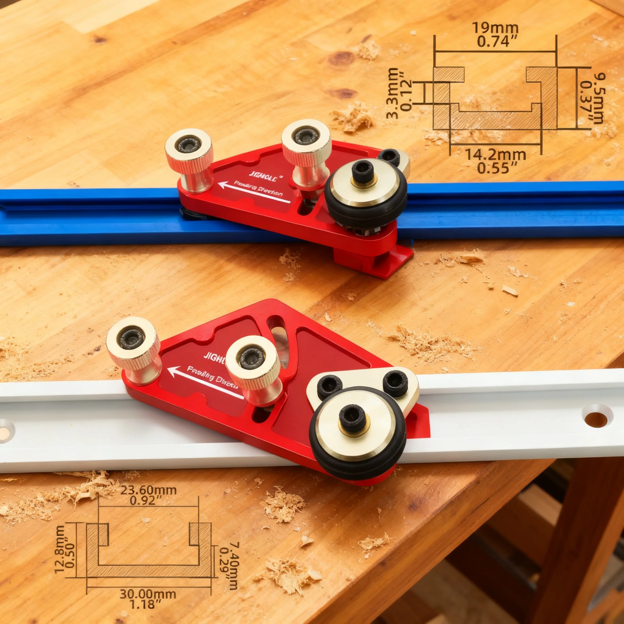 Adjustable Roller Featherboard for Table Saw Feeder, Polyurethane Woodworking Safety Tool Kit Versatile Pushing Device for Rail