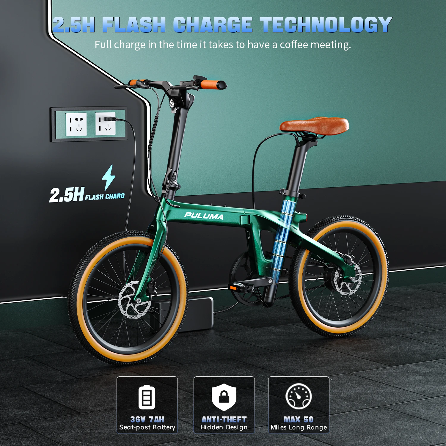 PULUMA PT20 Carbonfaser-Elektrofahrrad 350W Motor 36V7AH Hochleistungsakku 20X2,0 Zoll Reifen Hydraulische Bremsen Faltbares E-Bike – Detail 7