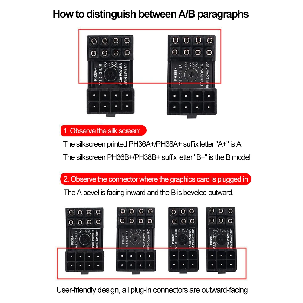 GPU แผงพลังงานอะแดปเตอร์ไฟฟ้ามุม180องศา, ขั้วต่อ GPU 8ขาสำหรับการ์ดจอคอมพิวเตอร์พีซี