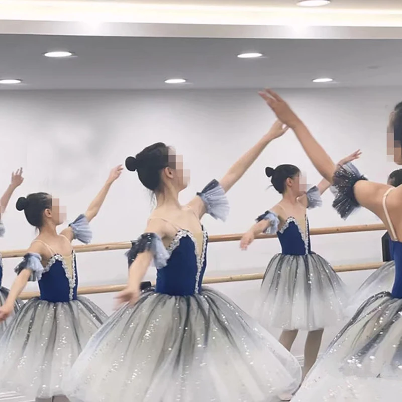 Jupe longue de danse de ballet pour enfants, ceinture de condole, voile adulte, vêtements de performance, robe de princesse à paillettes, uniformes de petit cygne