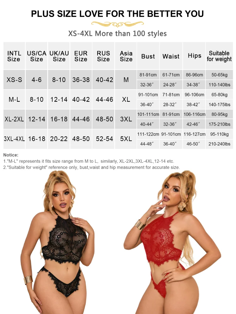 Comeondear Lace Bra Panty Sexy Halter Lingeries for Women Floral Underwear Set Ultra-thin Plus Size 2 Piece Pajama Underclothes