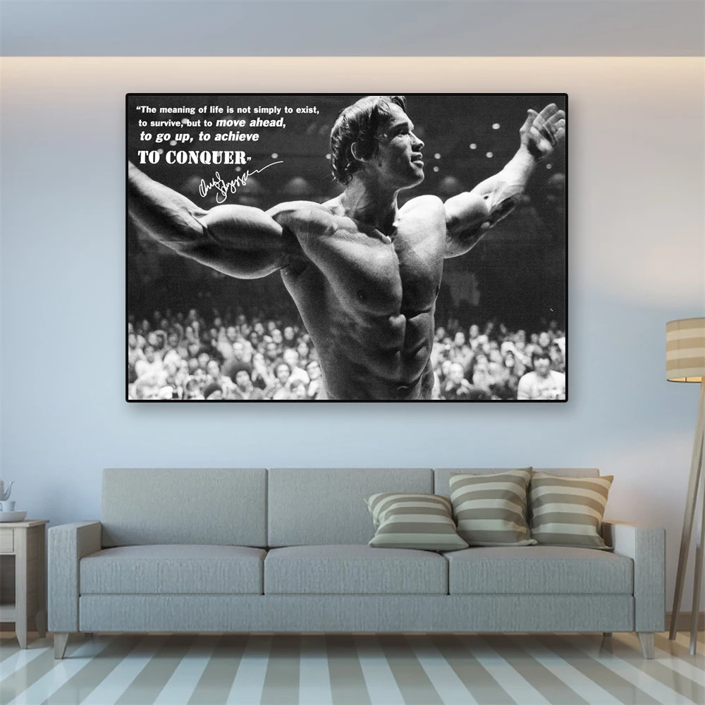 Vintage Black and White Poster Arnold Schwarzenegger Quote Art Print Sports Canvas Painting  Home Room Gym Wall Art Decoration