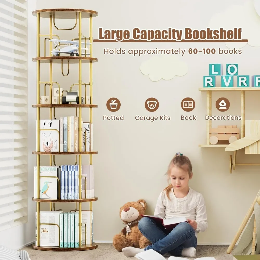 5 Tier Rotating Bookshelf, 360 ° Display Stackable Spinning Bookshelf Tower, Narrow Space Saving Floor Standing Swivel Bookcase