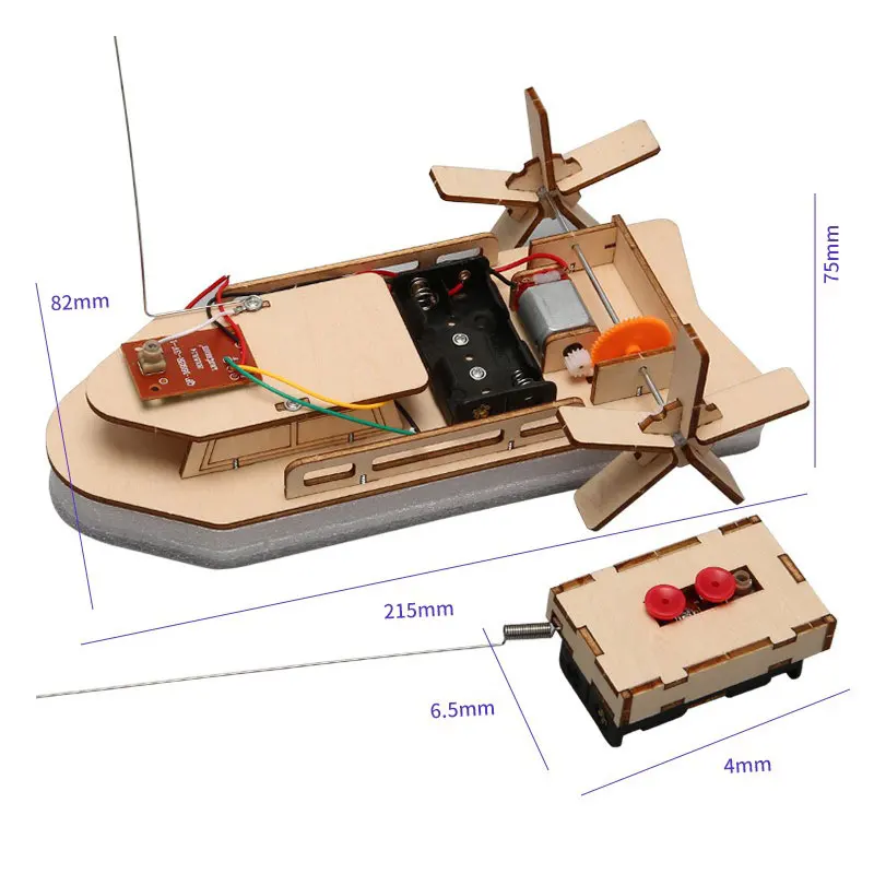 DIY Remote Control Boat Toys Wooden RC Boat Electronic Kids Handmade Building Educational Experimental Model Kit Puzzle