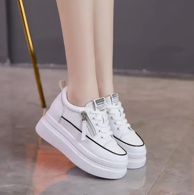 NEW Spring Autumn New Slope Heel Thick Sole Heightened Small White Shoes Lace-up Small White Shoes Single Shoe