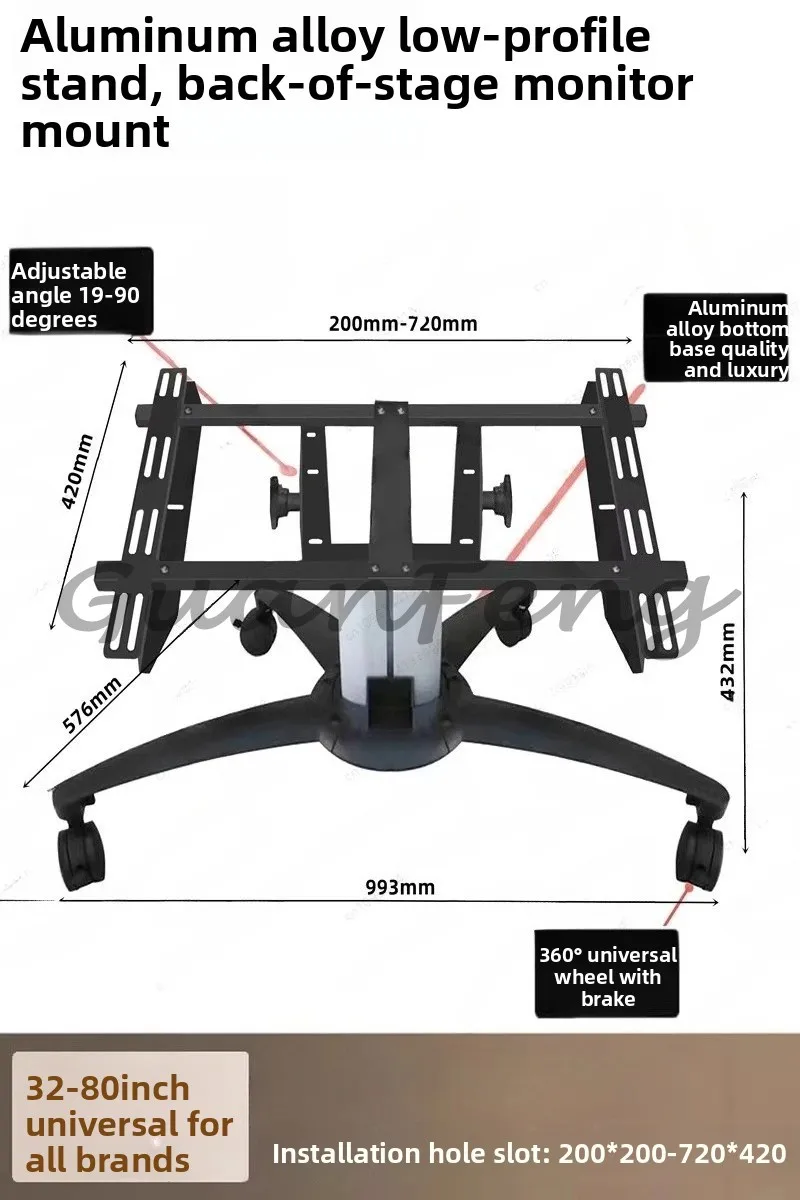Soporte de TV móvil de suelo con ruedas, tipo escenario, para reuniones, con ángulo de visión invertido, soporte para teleprompter, para discursos