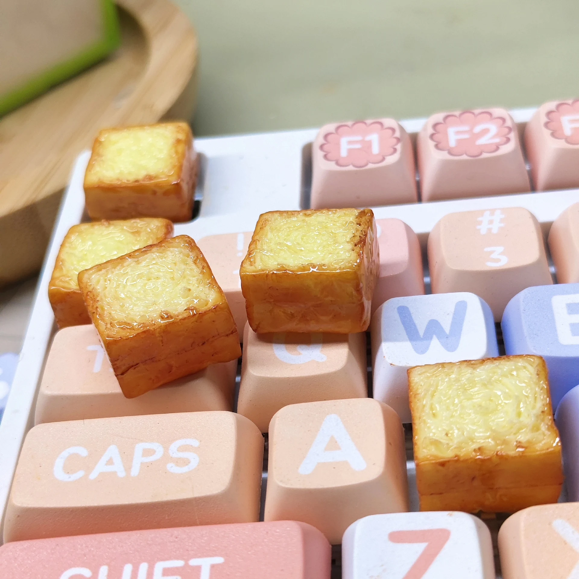Custom Thick-Cut Toast Keycaps, Chunky High Profile Artisan Caps, Cute Foodie Aesthetic DIY Mechanical Gift