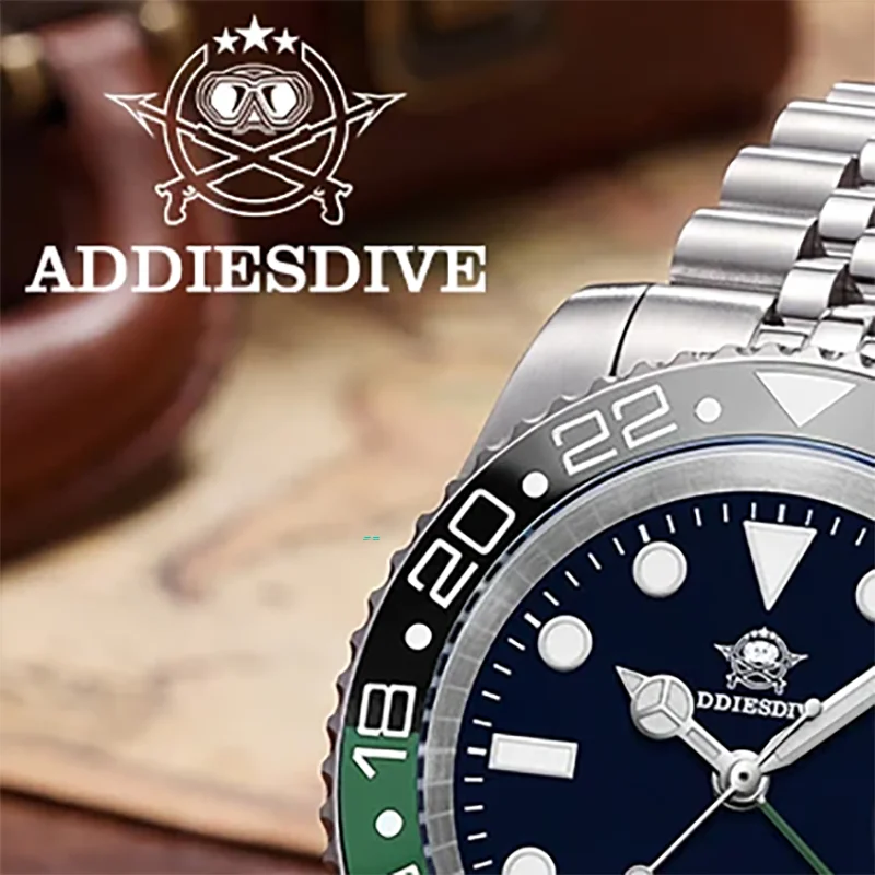 ADDIESDIVE HOT SALE Watches for men GMT watch 20Bar Waterproof BGW9 Super Luminous 316L Stainless Steel Quartz Reloj Hombre