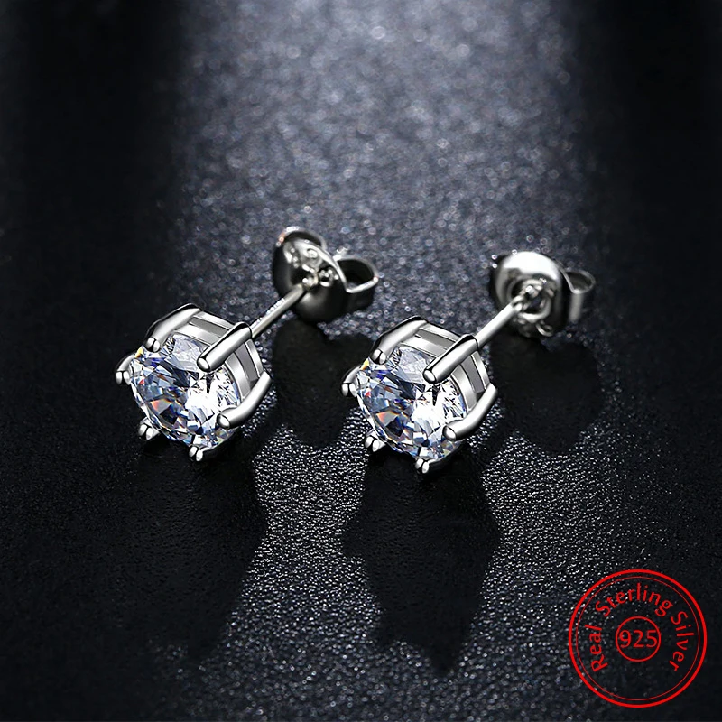 

Real 925 Sterling Silver Woman's High Quality Fashion Jewelry Crystal Zircon Stud Earrings XY0226