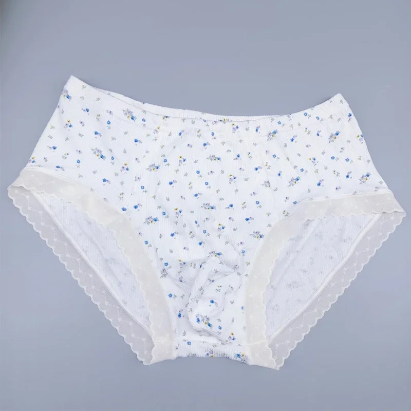Man's Handmake Briefs Little Flower Lace Briefs Sweet Sissy Soft Comfortable Elastic Panties Man Underwear