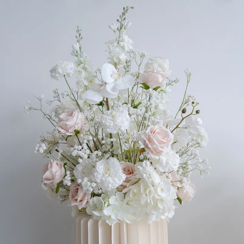 High-quality light pink and white rose artificial wedding aisle photography table decoration flowers