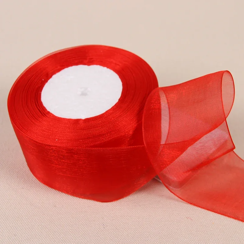 12mm 15mm 20mm 25mm 40mm 50mm Red Organza Ribbon DIY Crafts Supplies Wedding Party Decoration Gift Wrapping Ribbons 45meter/Roll