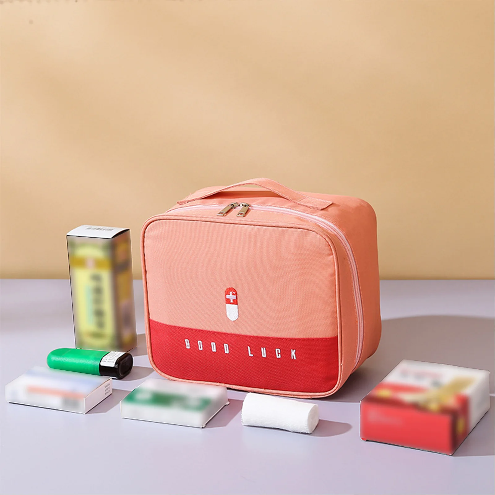 Large travel storage bag, portable small item storage box, medicine storage bag, single zipper can be used for small item storag