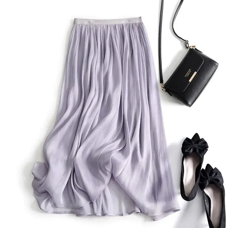 

Женская легкая струящаяся юбка А-силуэта из прозрачного шифона цвета слоновой кости, повседневная, элегантная