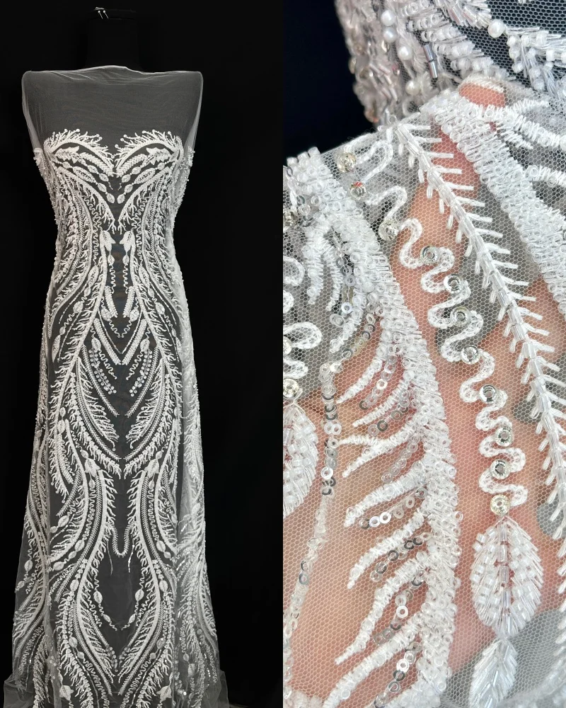 

Africa Nigerian Beaded French Mesh Lace With Sequins High Quality 2025 Embroidery Lace Sequins Lace For Wedding Dresses Women