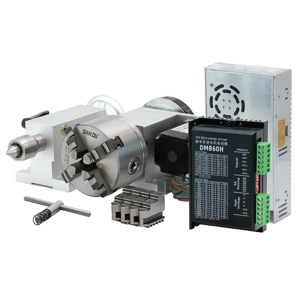 K12-100 four Jaw Chuck Center Height 65 mm Tail Seat 34 4.5NM Closed loop motor Milling Dividing Head for Cnc