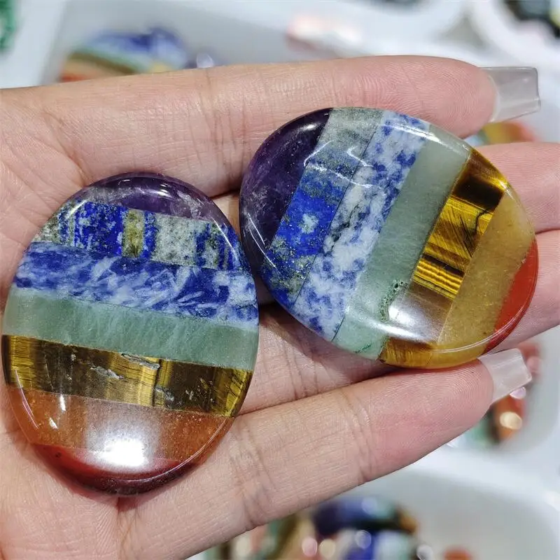Natural Seven Chakra Stone Worry Stone Carving Polishing Magic Reiki Home Room Decoration Holiday Gift 2PCS