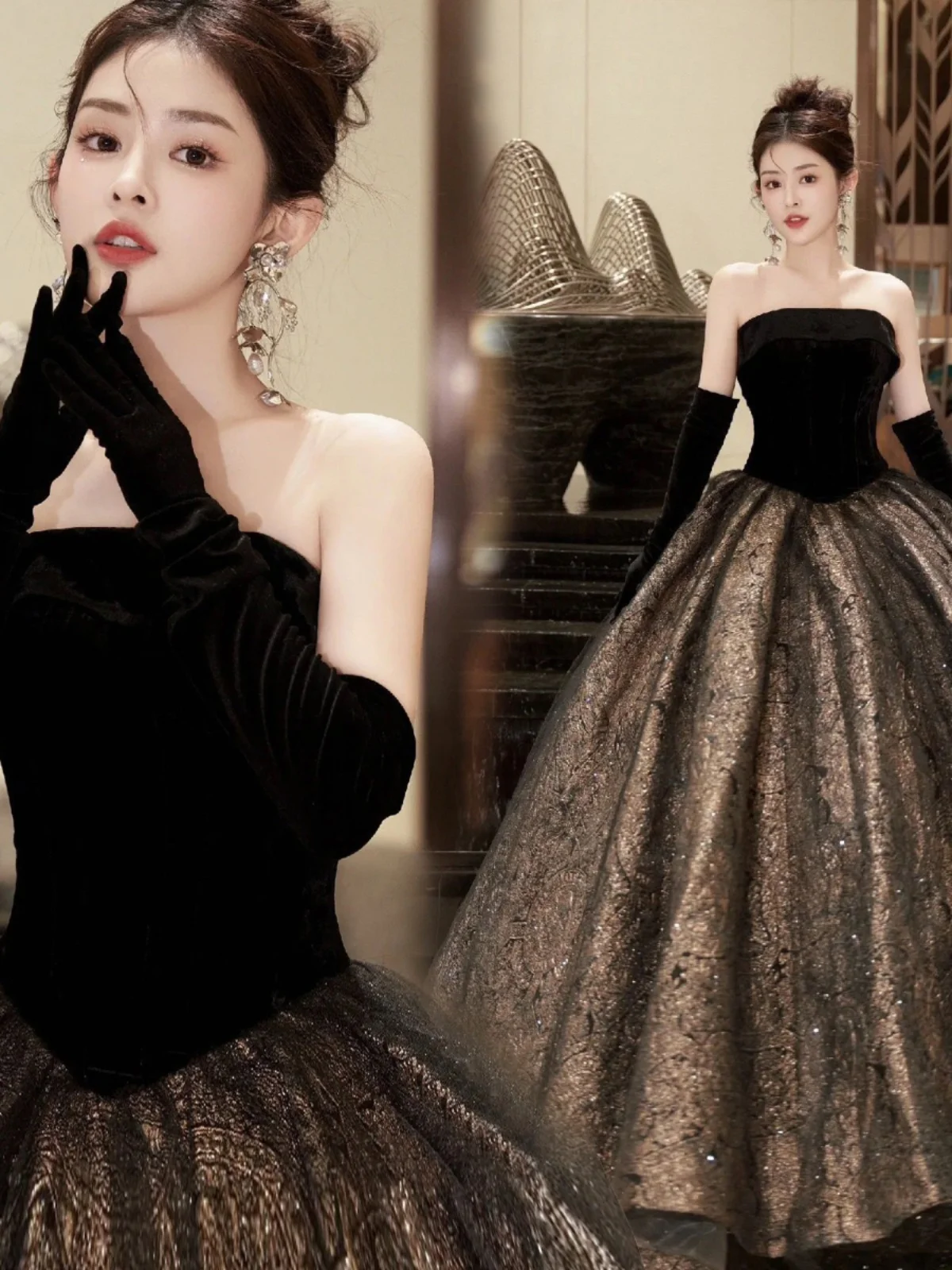 

Elegant Black Evening Gown for Women Adult Ceremony Piano Performance Birthday Hostess Ball Dinner Art Exam Elegant Long Dress