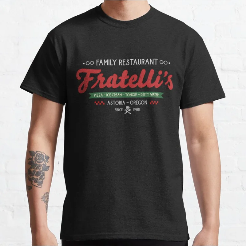 

retro Fratellis Family Restaurant 80s vintage The Goonies 1985 Never Say Die Gift T-shirt large size Adult Tops S-6xl