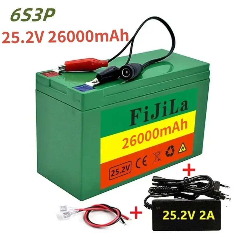 

100% New 6s3p 18650 lithium battery 25.2V 26000mAh electric bicycle/electric spray battery pack, with 25.2V 2A charger