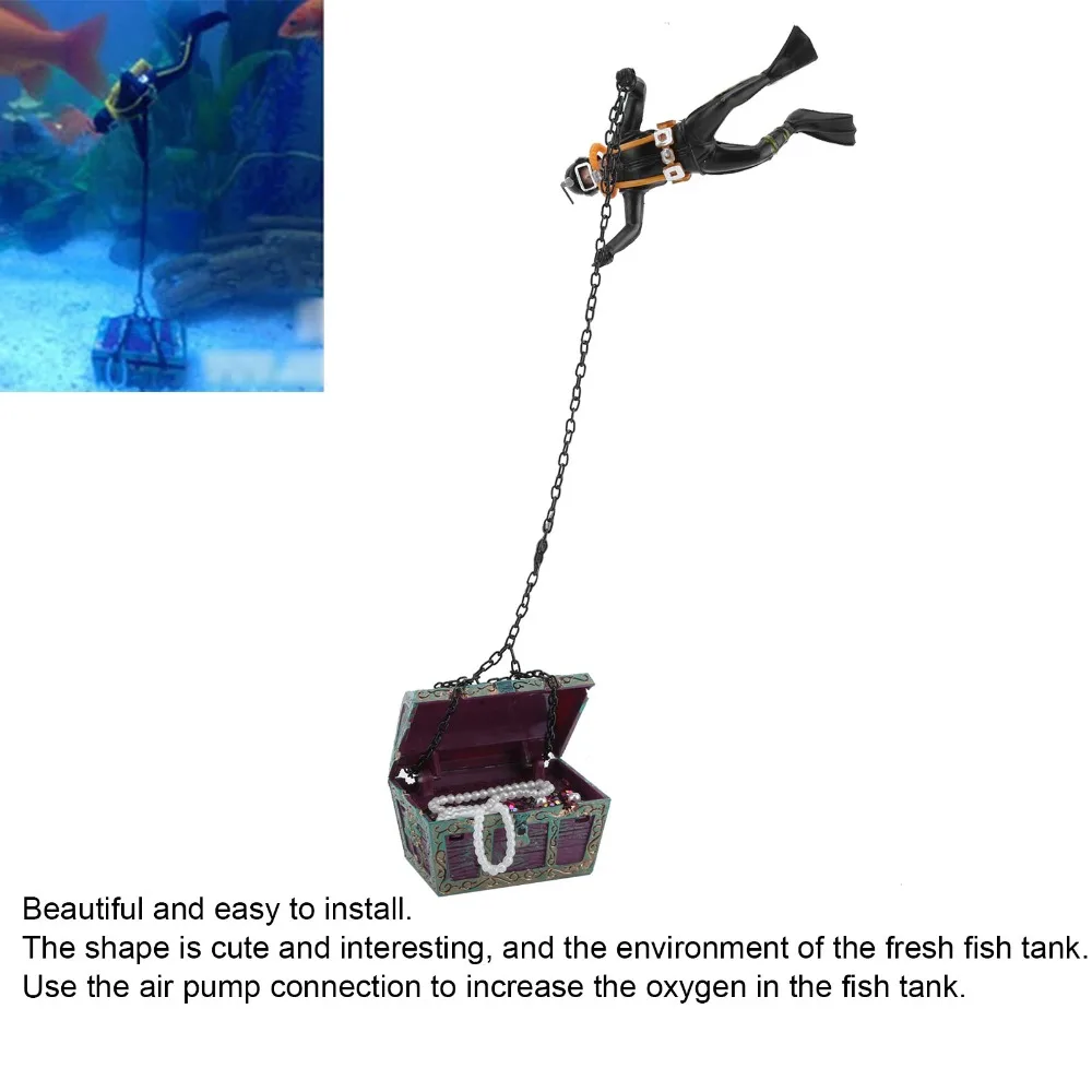 Resin Aquarium Ornament Air-Operated Black Fish Tank Decoration Live-Action Creative Treasure Hunting Frogman Aquarium Decor