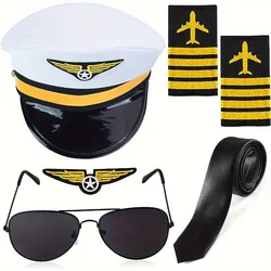 Party Dress up Pilot clothing Accessories Airline Pilot Captain's hat epaulette Sunglasses badge bow Tie accessories