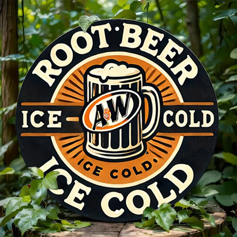 Letrero de Metal Vintage 2D, raíz de cerveza helada A & W, póster redondo de aluminio, diseño de bebidas Retro, arte de pared de aspecto Retro Vintage para Bar, 1 ud.