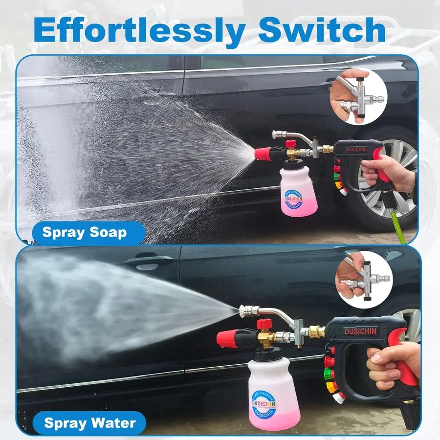 مدفع رغوة بندقية قصيرة لغسالة الضغط 1 4 موصل سريع، مجموعة مسدس رغوة غسيل السيارات ملحق موصل مزدوج، مرفق طرف مزدوج F