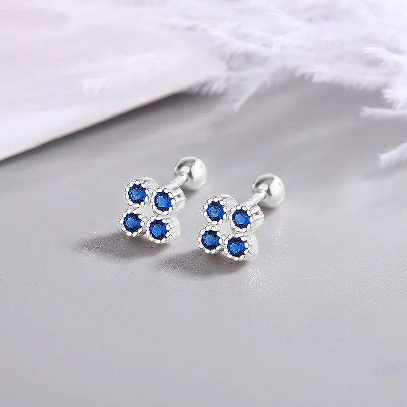 

925 Sterling Silver Blue Zircon Small Stud Earrings For Women Piercing Quality Fine Jewelry Wholesale Best Selling