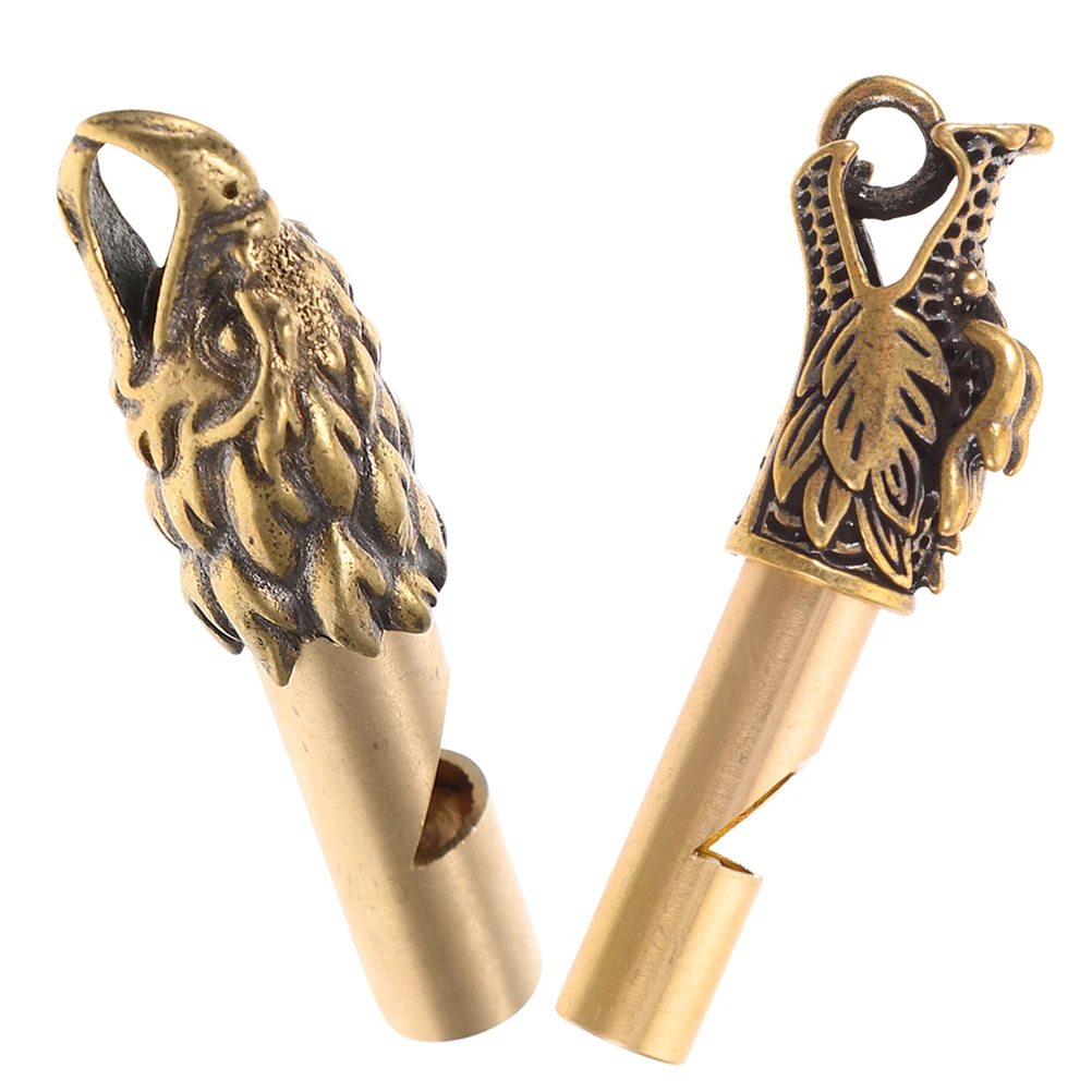 

2 Pcs Retro Whistle Keychain Handheld Decorative Hiking Copper Creative Camping