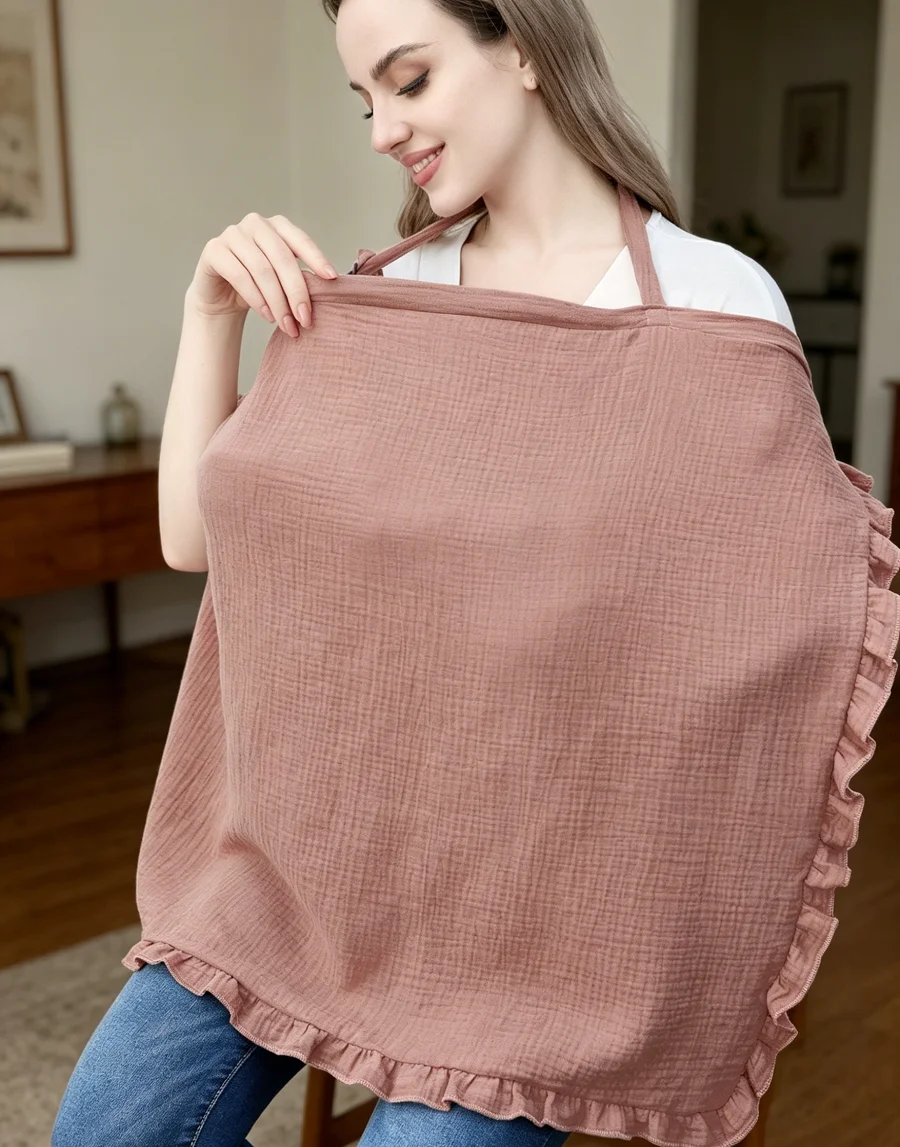 1pc Soft & comfortable  Pure Cotton Soft Skin-Friendly Nursing Cover With Lace Trim For Breastfeeding Moms, Great For Outdoor Us