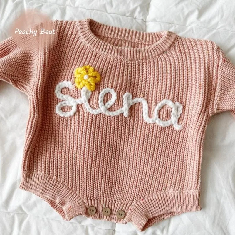 

Хлопковый комбинезон с вышивкой букв для новорожденных девочек и мальчиков, вязаный пуловер, комбинезон, одежда для малышей, От 0 до 3 лет