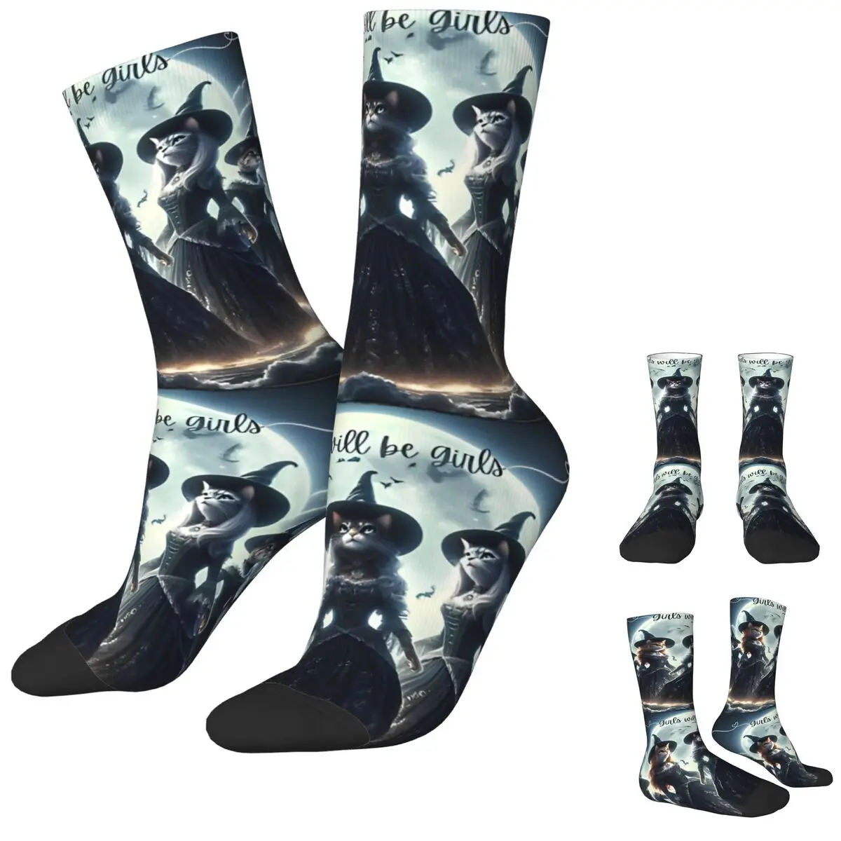 Funny Male Men Socks Crazy Girls Will Be Girls Coven Of Witches Halloween Sock Skateboard Women Sock Spring Summer Autumn Winter