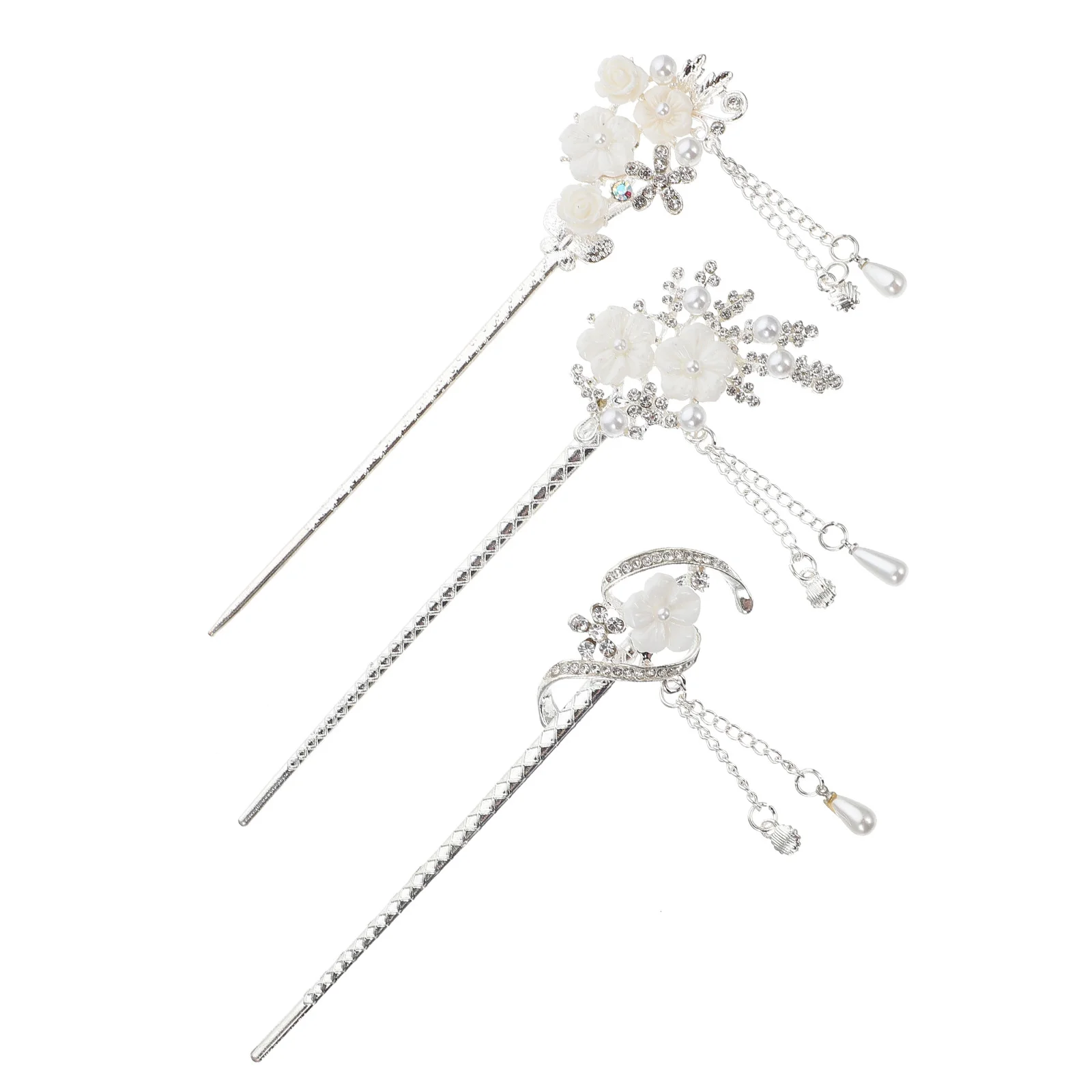 

3 Pcs Hairpin Tassel Sticks Fork Decors Bun Flower Forks Hairpins Chignon Zinc Alloy