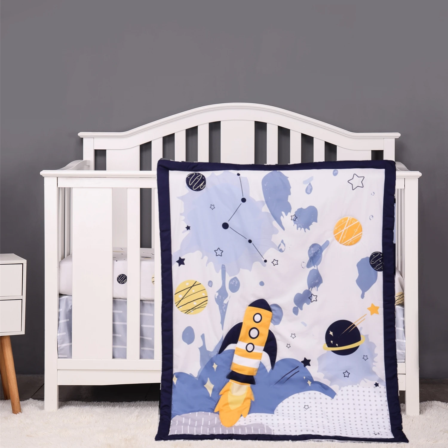 

3Pcs Aviation theme Baby Cot set Baby Cot Baby Bedding Set Many Patterns protetor (Baby Comforter Fitted Sheet Crib Skirt)