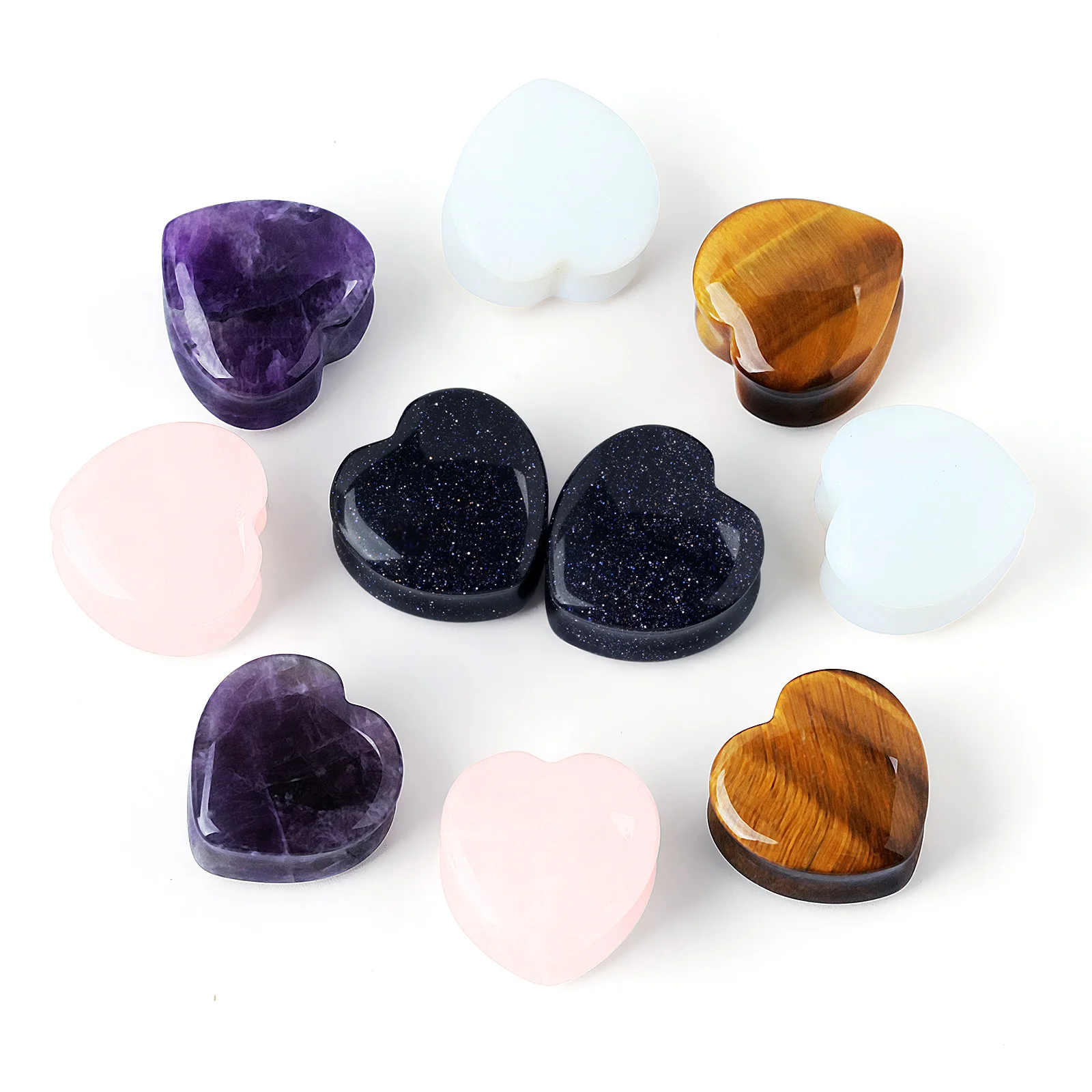 1 Pair Peach Heart Protein Stone Ear Expanders Purple Crystal Stone Ear Stretcher Punk Piercing Jewelry