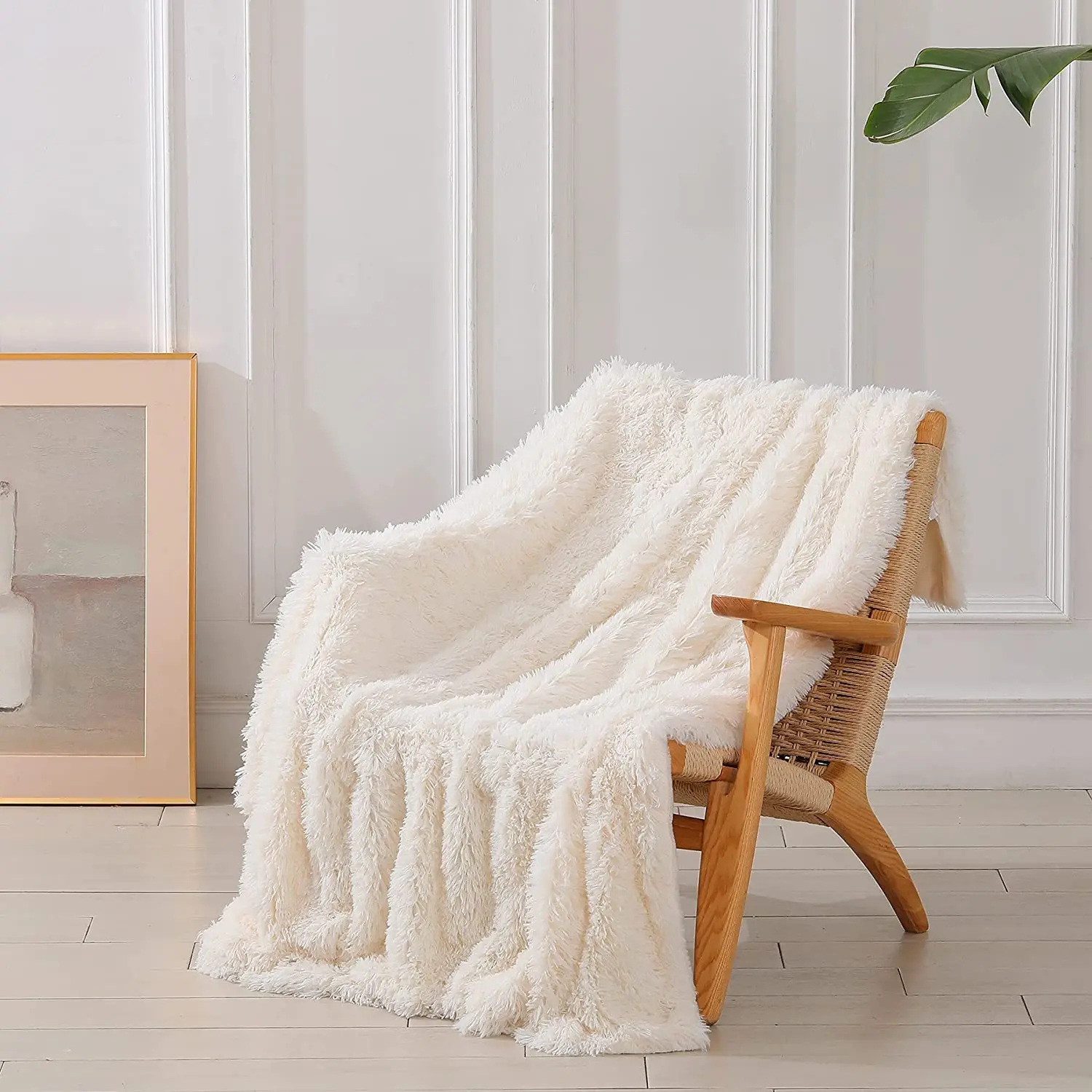 Cream White Long Shaggy Throw Blanket Fluffy Cozy Plush Comfy Microfiber Fleece Blankets for Couch Sofa Bedroom130*160