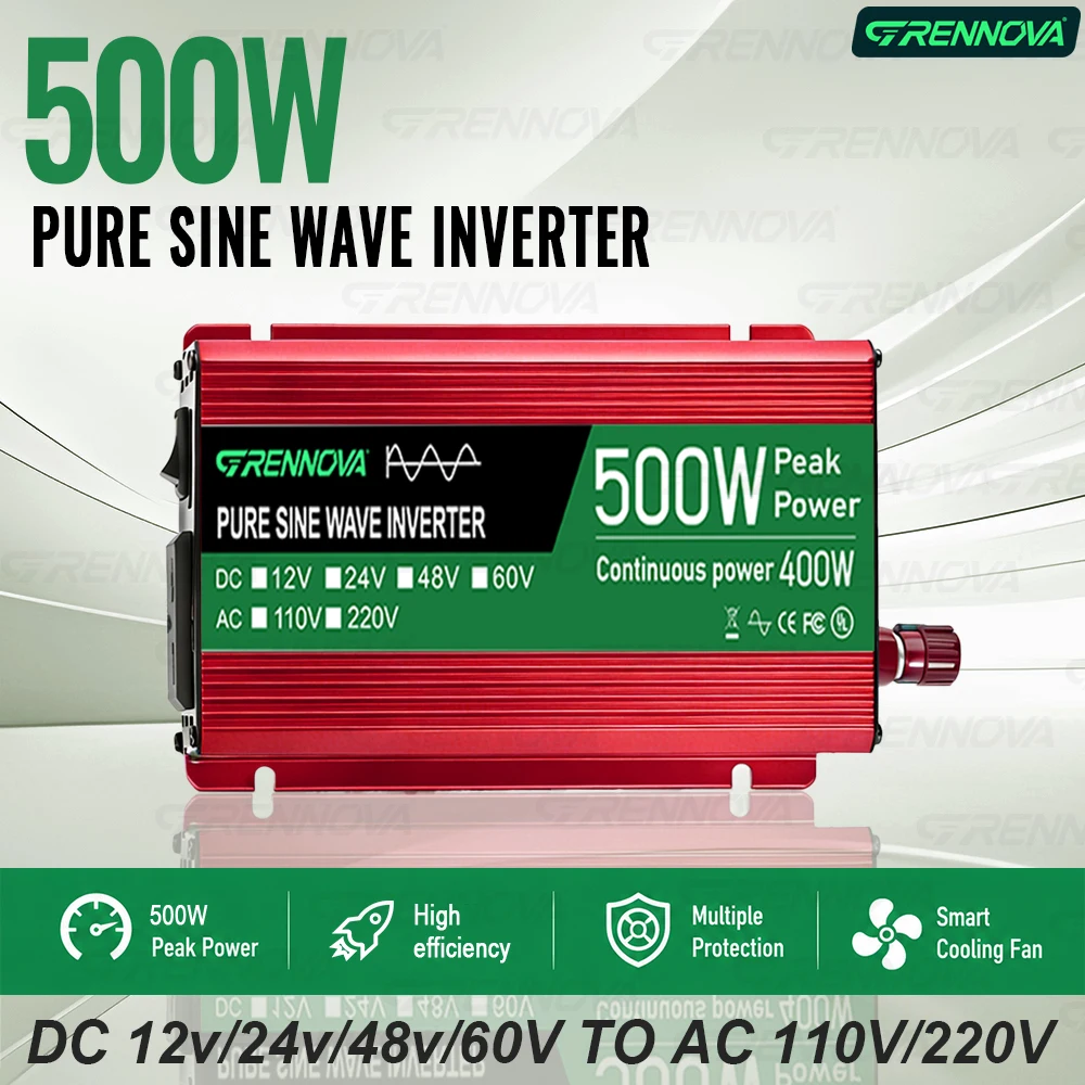 

500W Peak Pure Sine Wave Inverter Converter 400W Rated for Car RV Camping DC 12/24/48/60V To AC 110V 60Hz 220V 50Hz Home Farm