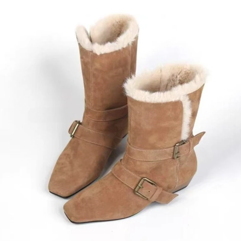 

Ankle Boots for Women Heeled Square Toe Suede Fashion Shoes 2025 New Brand Chelsea Boots Winter Comfort Warm Snow Mujer Botas