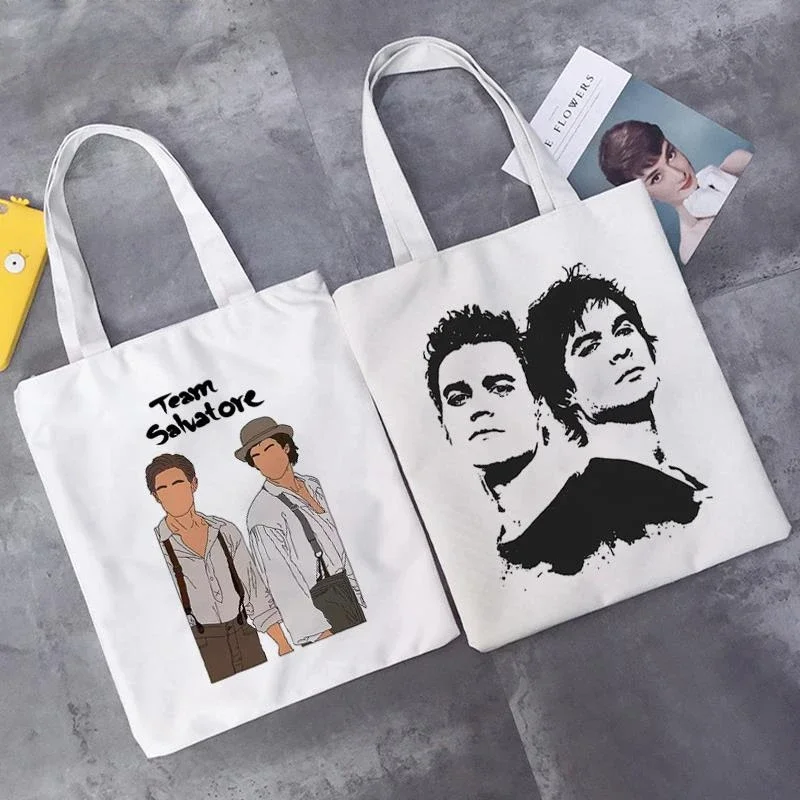 The Vampire Diaries Shopping Bag Grocery Jute Tote Bags for Women Recycle Bag Cotton Shopper Bag Bolsa Compra Woven Bolsa Mujer