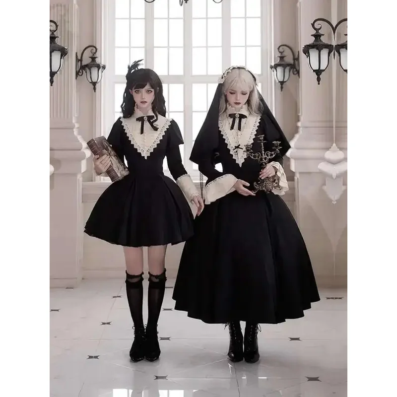 

DY20Halloween Costume Women's Nun Costume Traditional Adult Black Robe Religious Lolita skirt Cosplay Halloween Costume For Wome