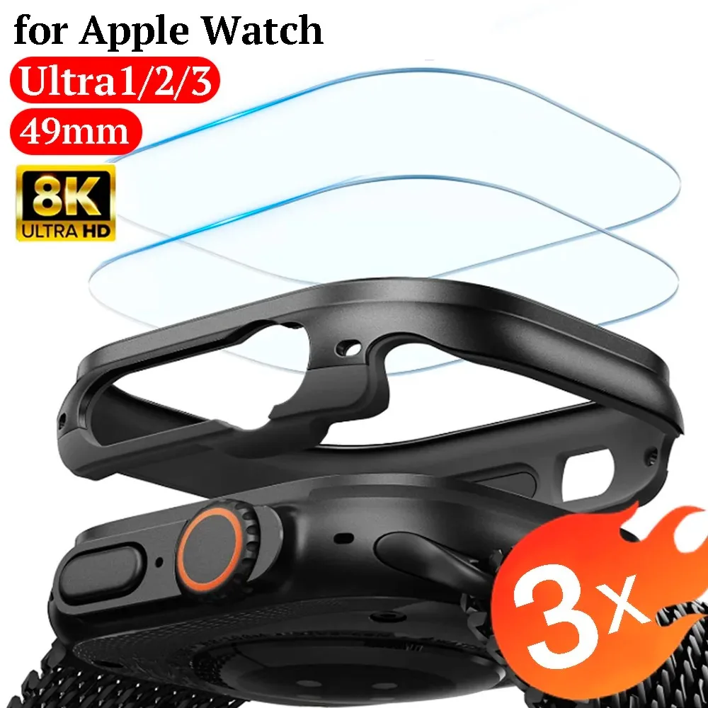 

Чехол из ТПУ для Apple Watch Ultra1/2/3 49 мм, бампер + мягкая пленка, защитная пленка для экрана, противоударный чехол для Apple Watch Ultra3/2/1 49 мм