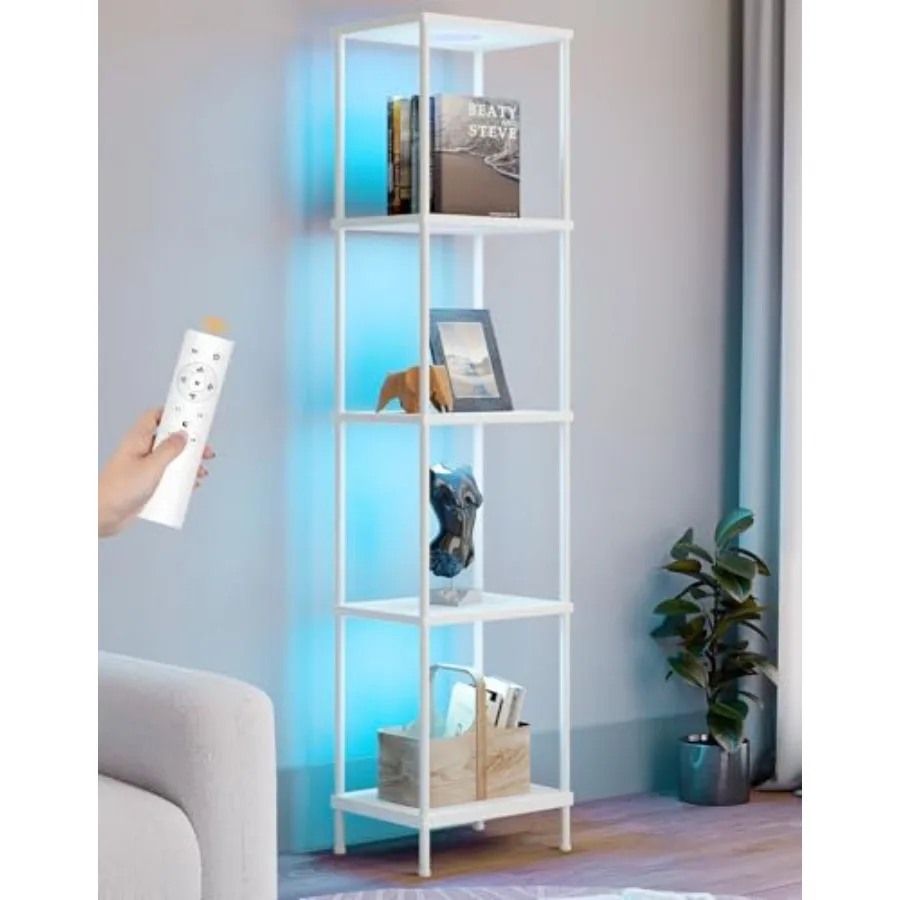 Display Shelf with RGBCW Light Color Changing Curio Cabinet Floor Lamp with Shelves Corner Standing Column Lamp Etagere Organiz