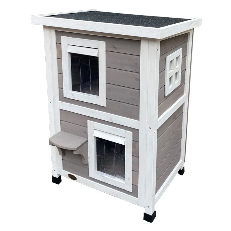 Cat House Outdoor Solid Wood Double-layer Luxury Villa Indoor Pet Nest Outdoor Rainproof Warm Stray Cat House