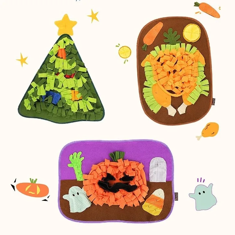Felt Snuffle Mat for Dogs Cats Slow Feeder Interactive Puzzle Toy 48x48cm Foldable Bowl Anti-Anxiety Mental Stimulation Training