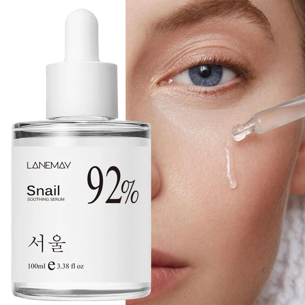 Snail Essence 92% All-in-One Facial Serum 100ml with Dropper, Hydrating