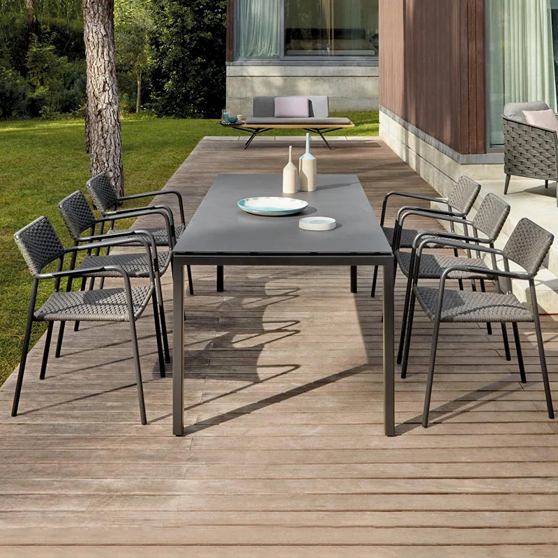 #Outdoor Leisure Tables And Chairs Set Hotel Resorts Restaurant Metal Table Villa Courtyard Garden Waterproof Long Table
