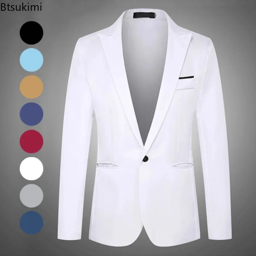2026 New Men's Slim Blazers Fashion Single-button Business Casual Suit Jacket Solid Elegant Stylish Party Wedding Suit Tops Male